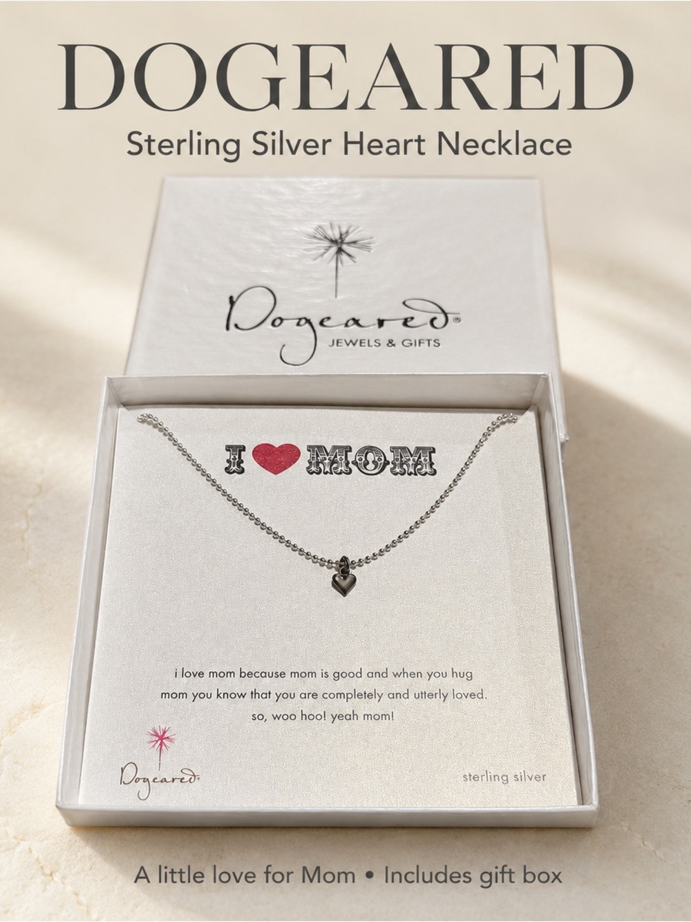New in Box Dogeared Sterling Silver 'I ♥ Mom' Heart Necklace